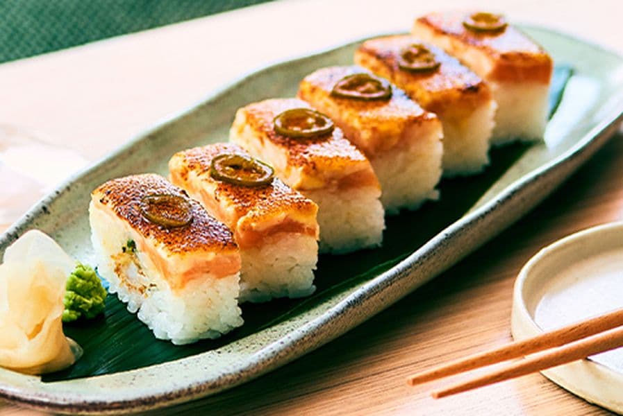 Salmon & Prawn Aburi Oshi