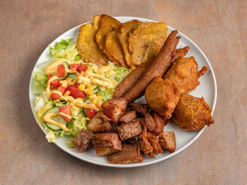 Fritay (Griot) + Plantain + Accra + Marinade + Salade + Pikliz