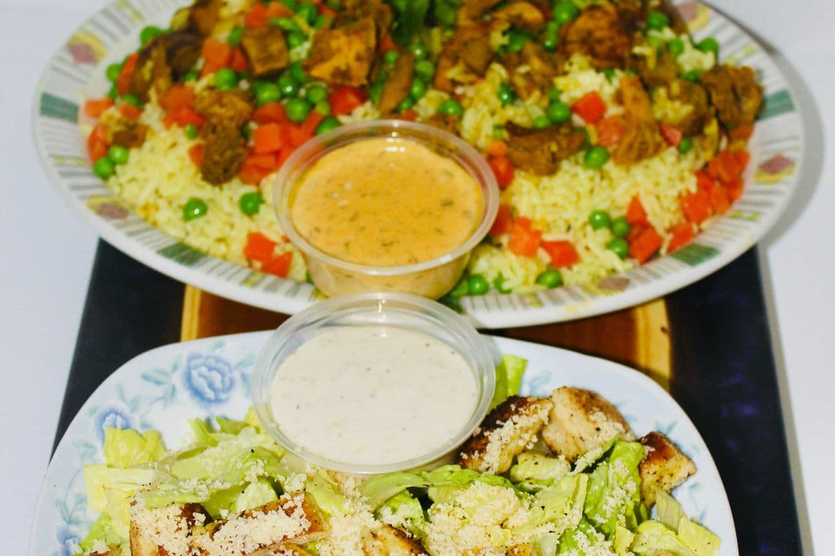 Chicken Fried Rice and Caesar Salad