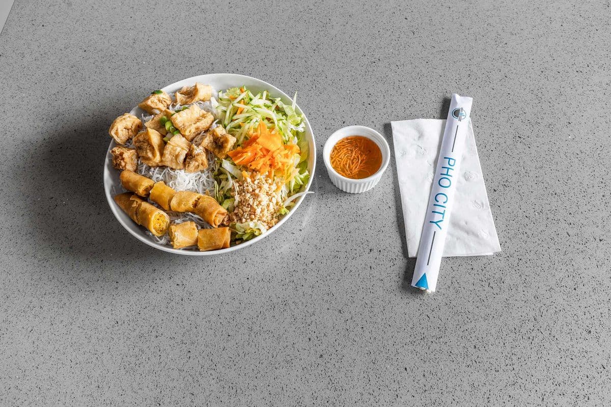 V34. Vermicelli with Vegetarian Spring Rolls and Tofu