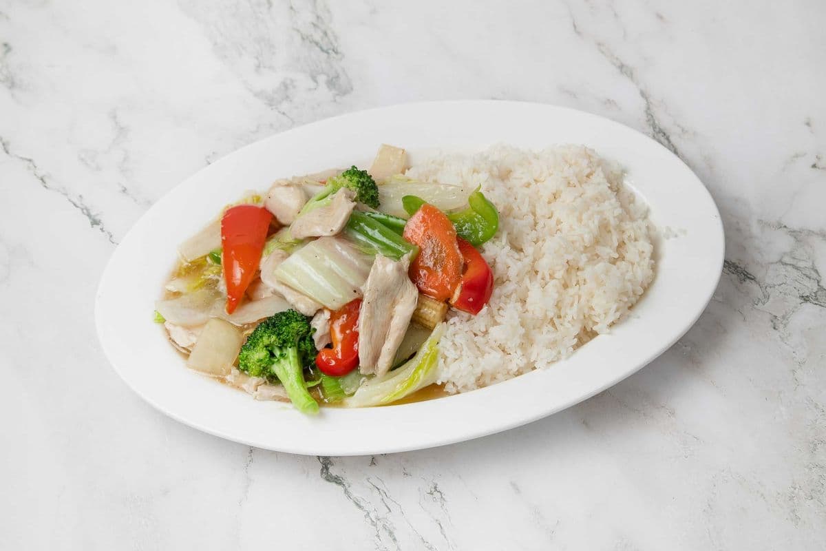 54. Stir-Fry Chicken and Vegetables on Rice