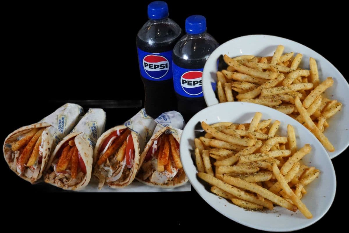 Four Pita Choices, Two Sides and Two Drinks
