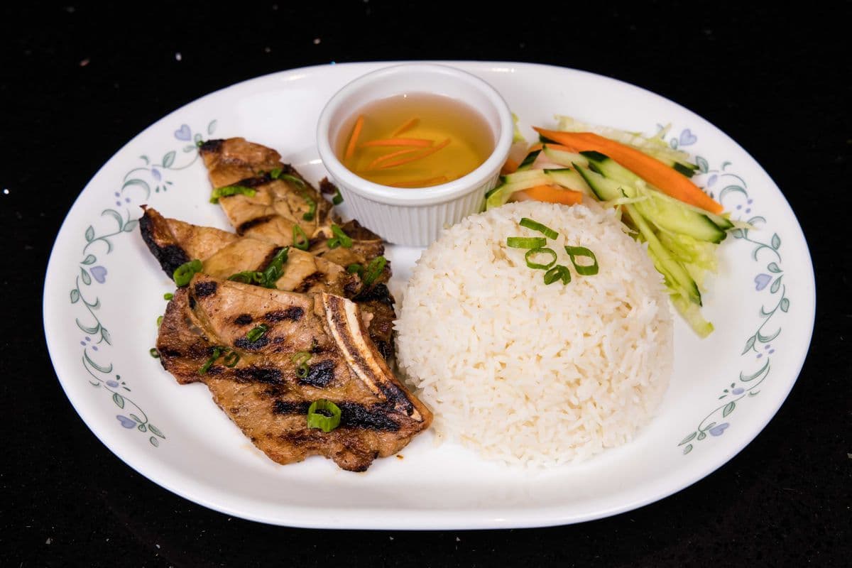 52. Grilled Lemongrass Pork Chop on Rice - Com Suon Nuong Xa