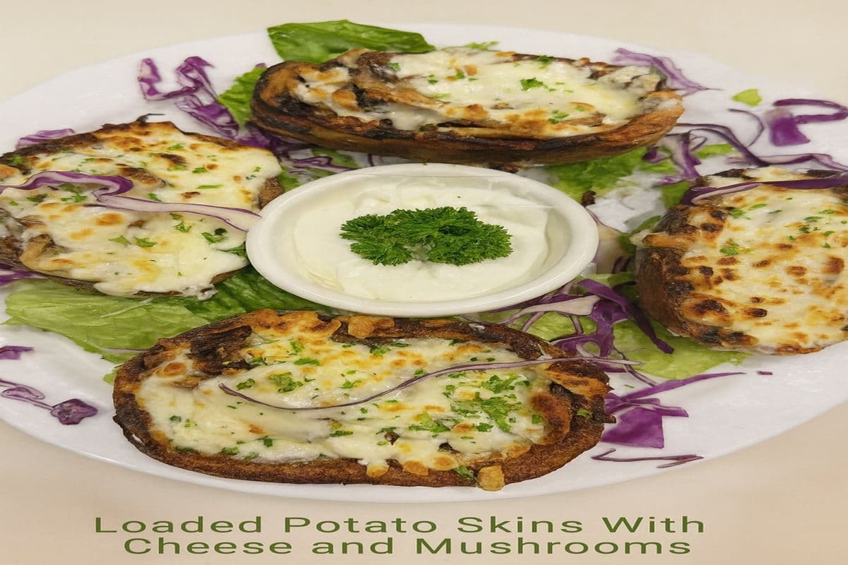 Loaded Potato Skins With Cheese and Mushrooms