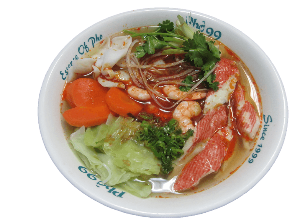 21. Hot-and-Sour Seafood Noodle Soup with Prawn, Crab Meat, Squid, and Veggies