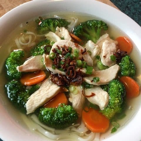 87. Rice Noodle Soup with Chicken, Broccoli, and Carrots