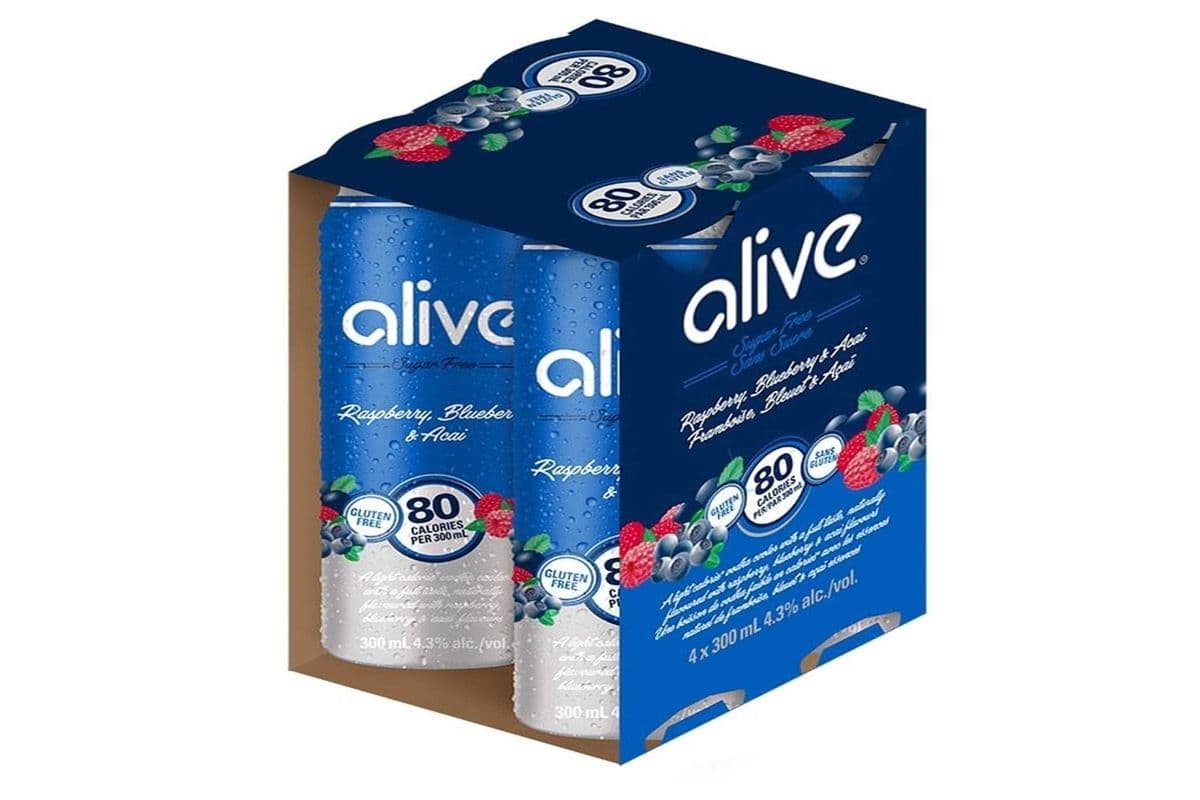 ALIVE RASPBERRY BLUEBERRY & ACAI SUGER FREE 4 CANS (4 x 300ML)