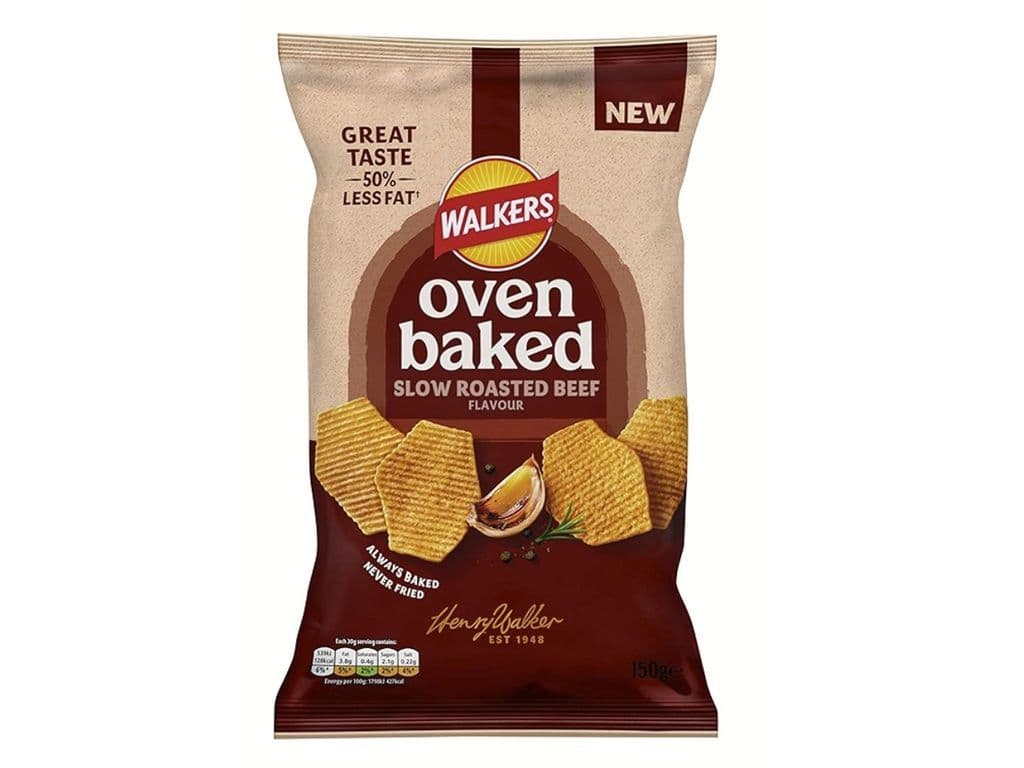Walkers Oven Baked Slow Roasted Beef Crisps UK 150g Garlic and Herb 