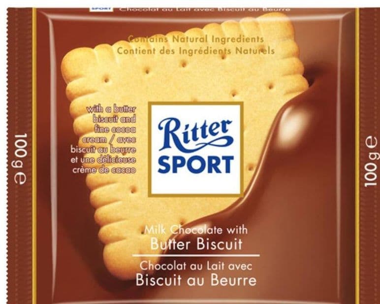 RITTER SPORT MILK CHOCOLATE WITH BUTTER BISCUIT 100G