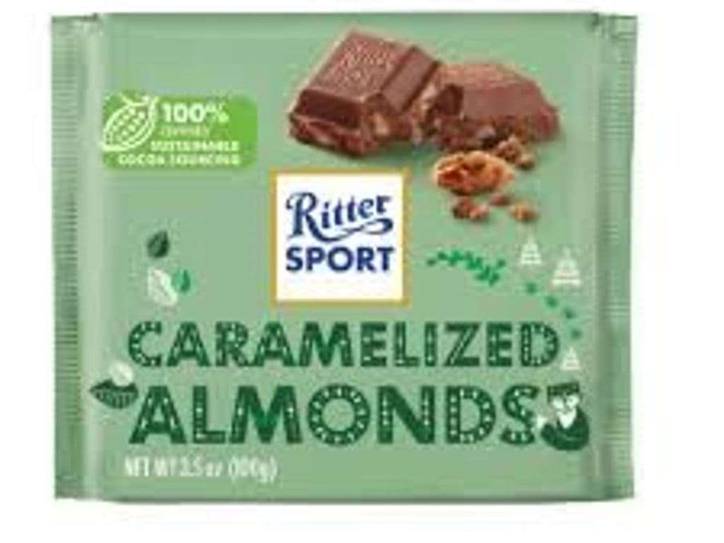 RITTER SPORT MILK CHOCOLATE WITH CARAMELIZED ALMONDS 100G
