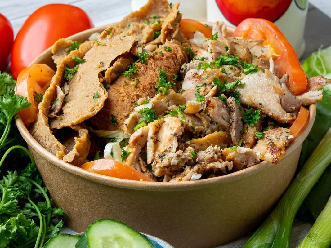 Mixed Meat Salad or Rice Bowl - Chicken and Beef Donair 