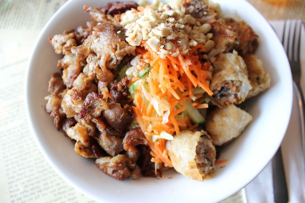 6. Bun Cha Gio Thit Nuong / Spring Roll and Meat Noodle Bowl
