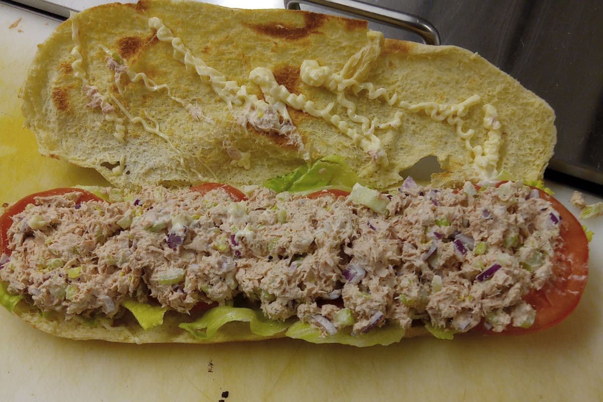 Tuna Salad on a Bun with chopped Celery, Onions & Mayo