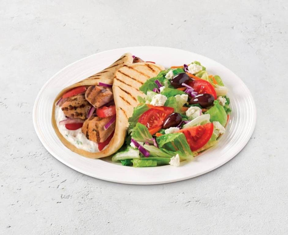 Pork Souvlaki Pita with Salad