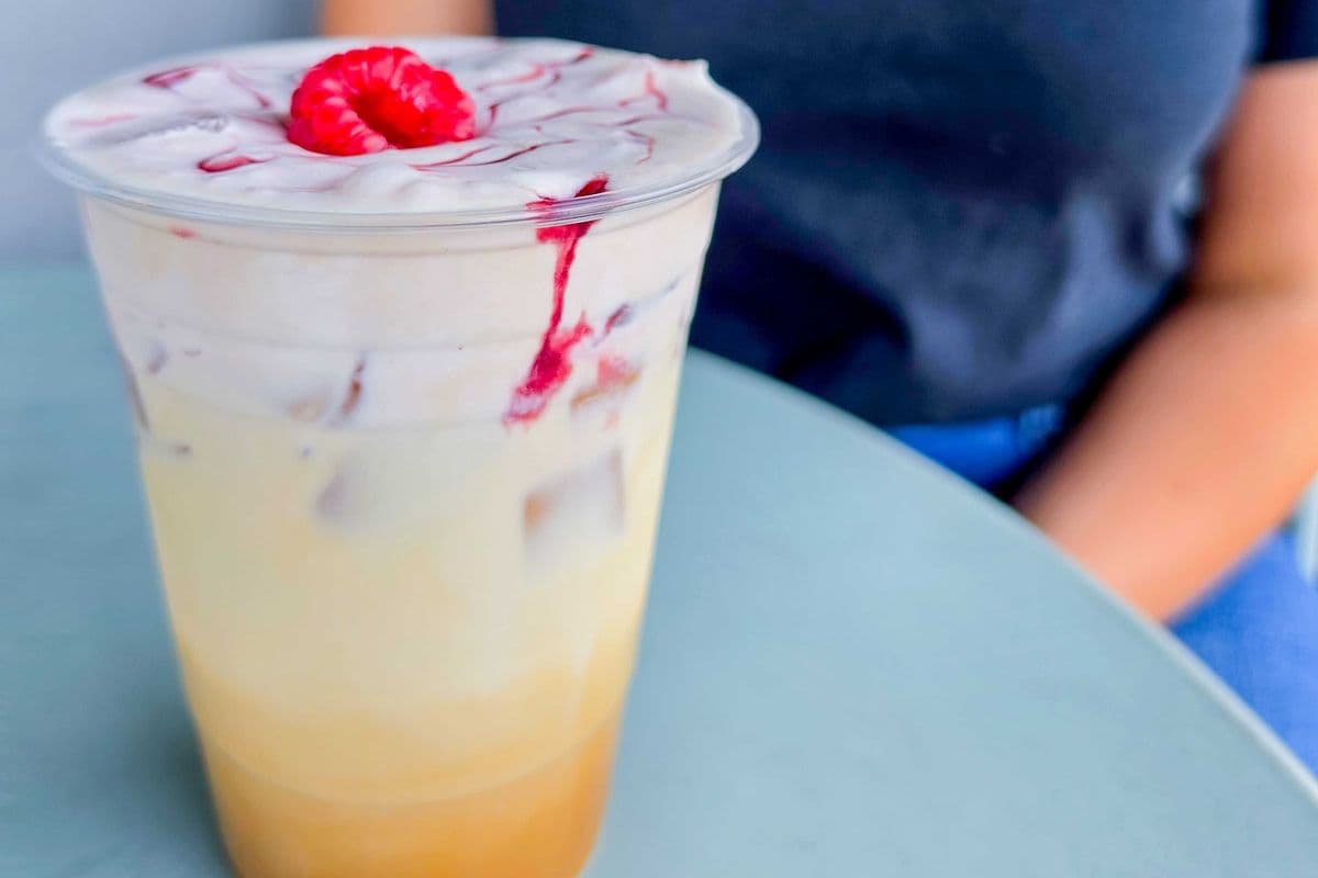 Q's Iced White Mocha With Raspberry Cold Foam