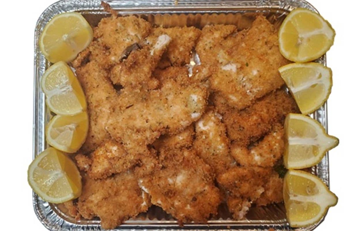Chicken Schnitzel tray with 8 OZ Garlic Sauce