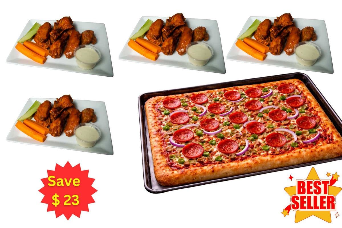 Combo#5 (24 Slice Pizza and 4 Pounds Wings)