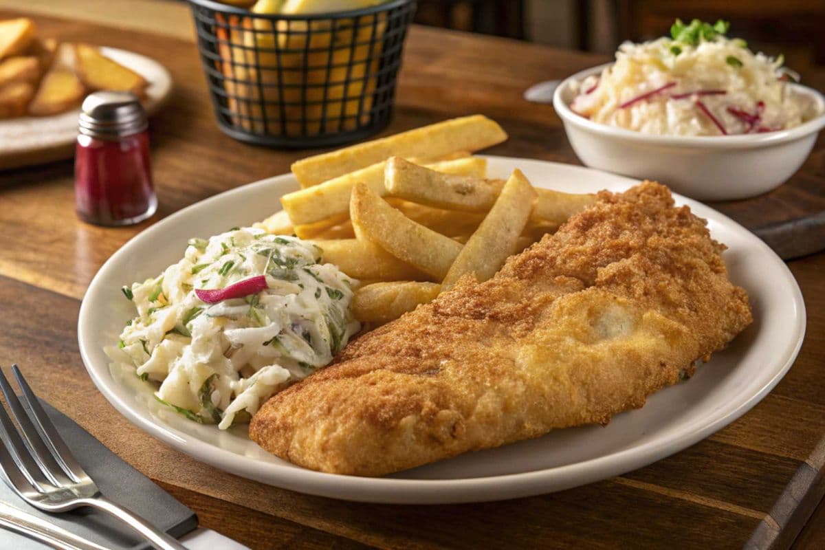 102. 1 Piece Pollock with Chips and Homemade Coleslaw