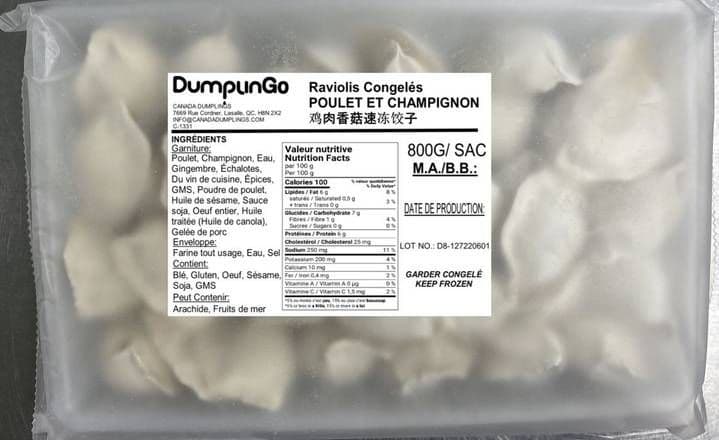Chicken & Mushroom Frozen Dumplinngs(800g) / Poulet & Champignon Dumpling Congelée(800g)/