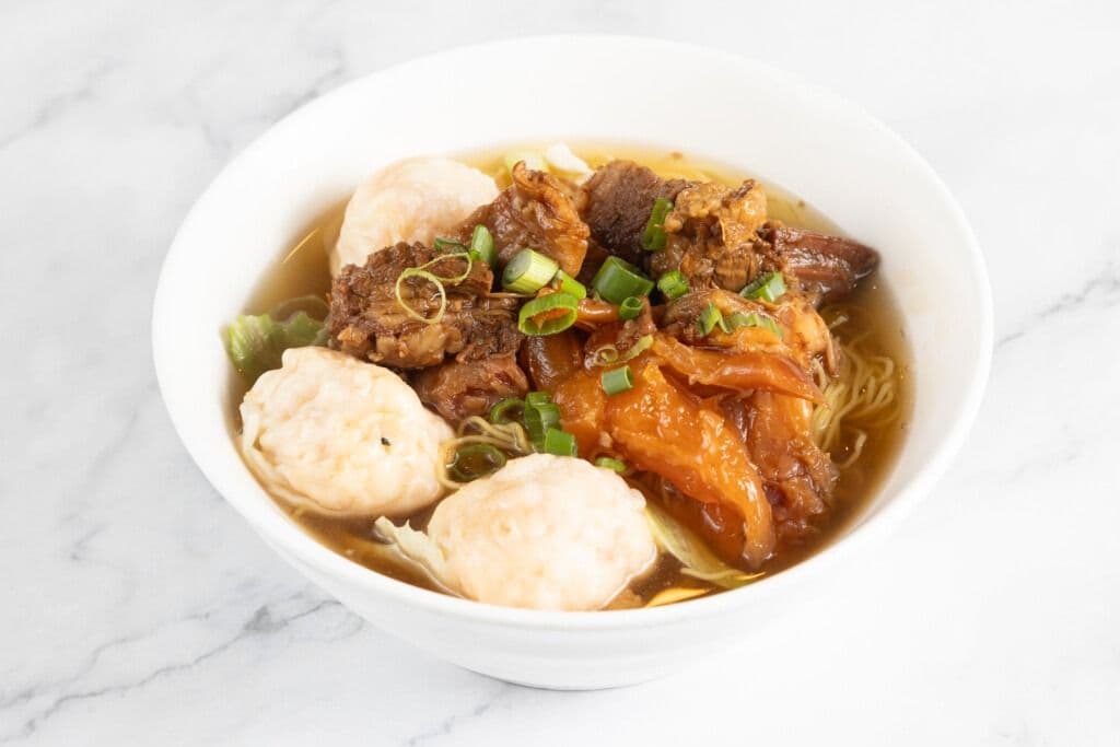 Shrimp Wonton Beef Tendon and Beef Brisket Egg Noodle in Soup