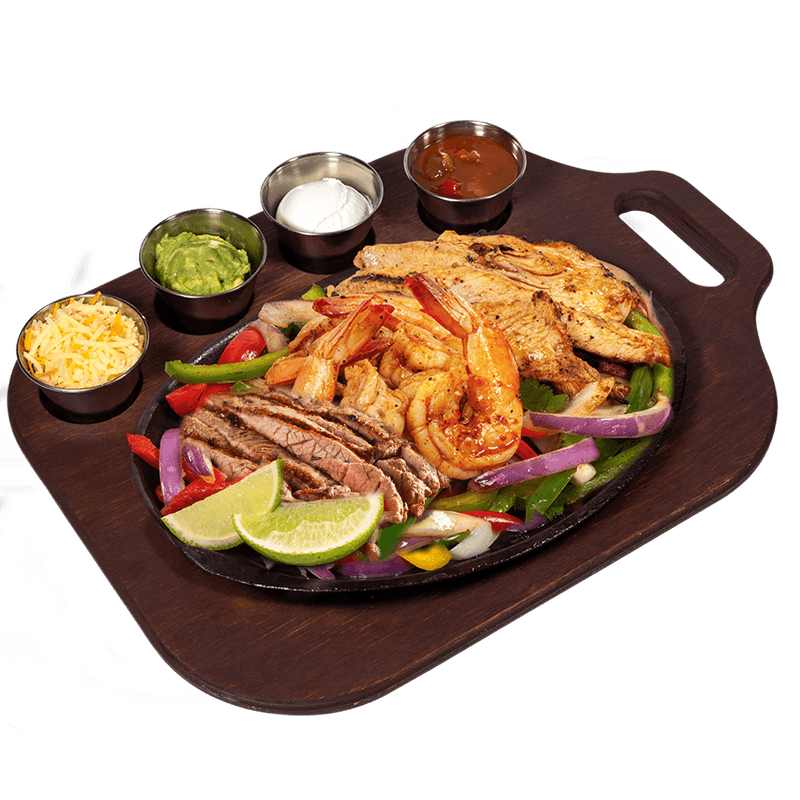 Fajitas - Steak, poulet & Crevettes géantes / Fajitas - Steak, Chicken & Jumbo Shrimp