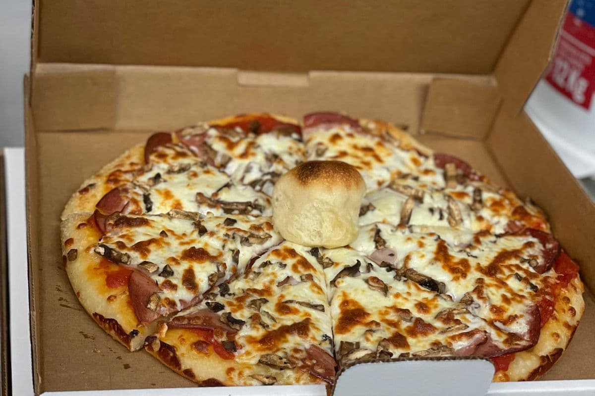 18. 14" Salami, Ham, and Mushroom Pizza