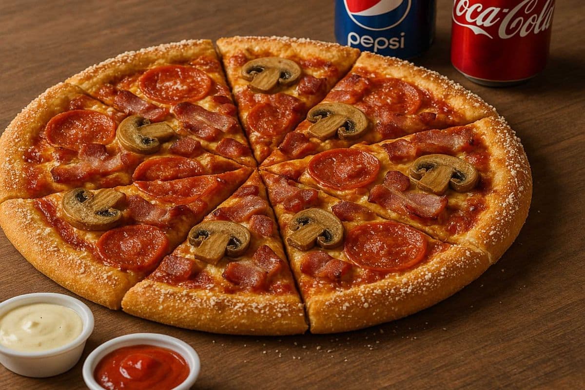 1 Large Pizza with 2 Toppings + 2 Pops + 2 House Dips