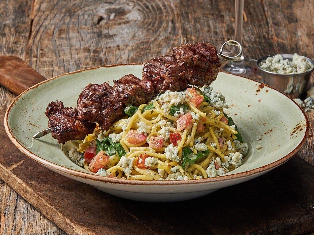 Beef Tenderloin & Creamy Blue Cheese Pasta
