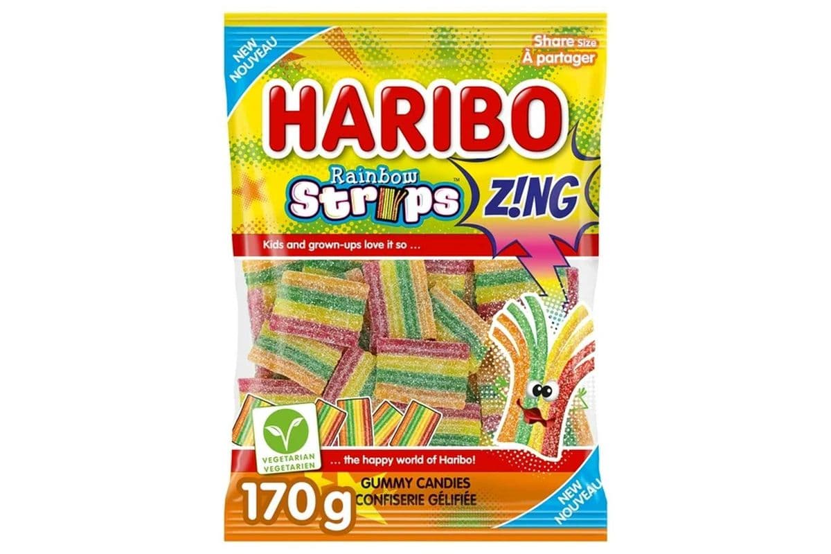 Haribo Z!NG Rainbow Strips Sour Gummy Candy (170 g)