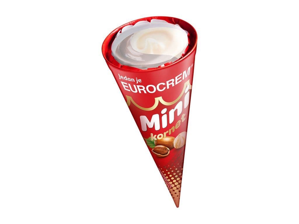 Eurocrem Mini Kornet Hazelnut Cocoa and Milky Cream Filled Wafer Cone 65g Serbian Treat