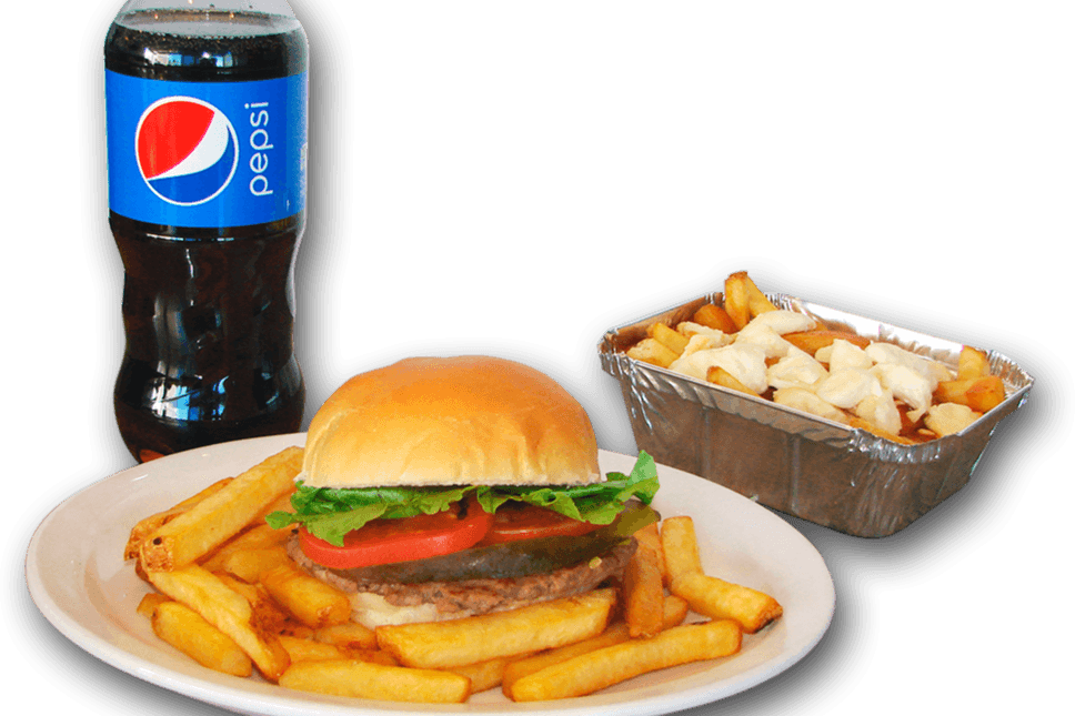 Trio hamburger poutine breuvage