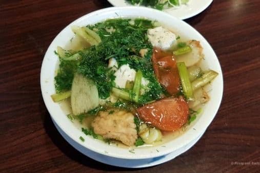 46. Fried Fish Cake with Vermicelli in Soup - Bún Chả Cá Rau Cần Dọc Mùng