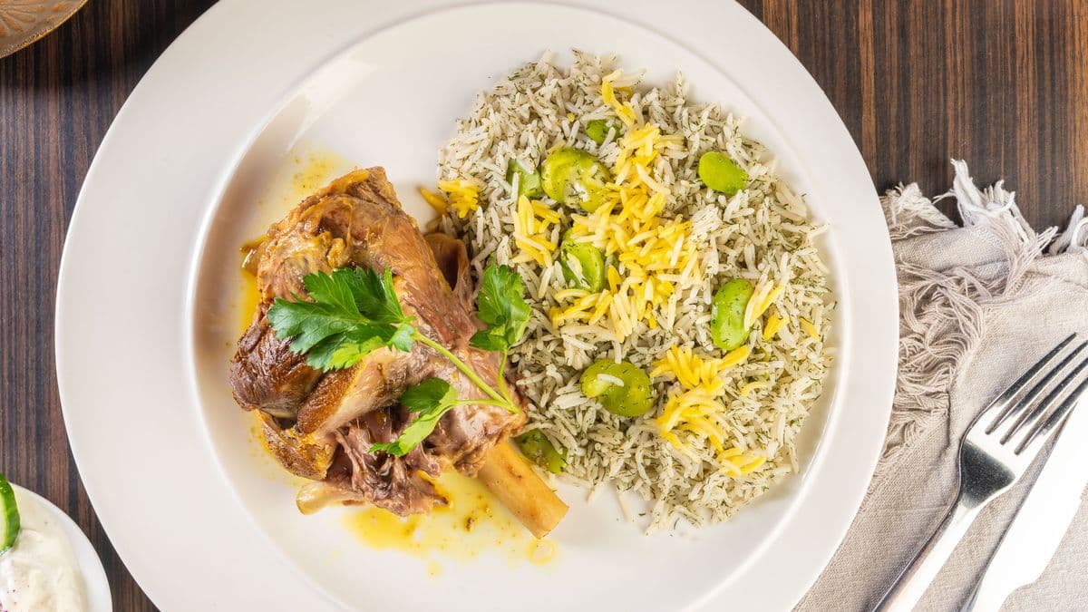 Baghala Polo and Lamb Shank