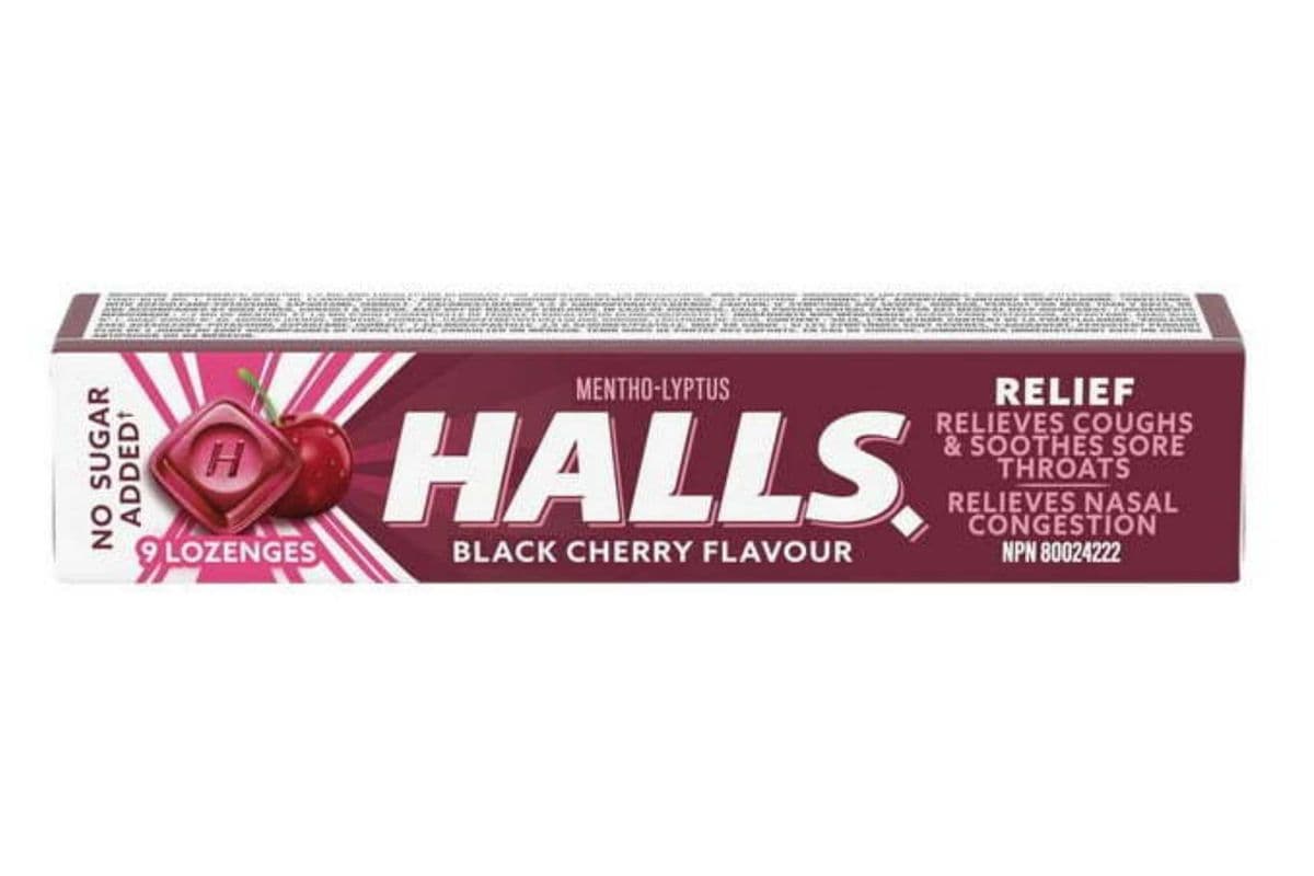 Halls Black Cherry Flavour With No Sugar Added Cough Drops 9ct