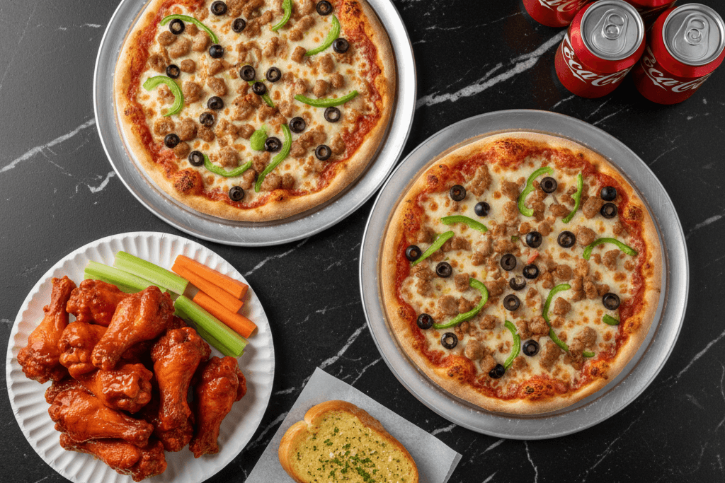 Double Pizzas and Wings Combo Five