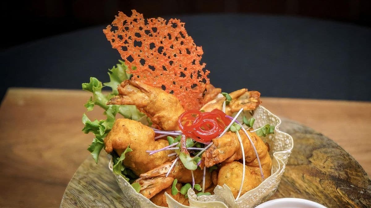 Shrimp Pakora, Pepper, Coconut Masala