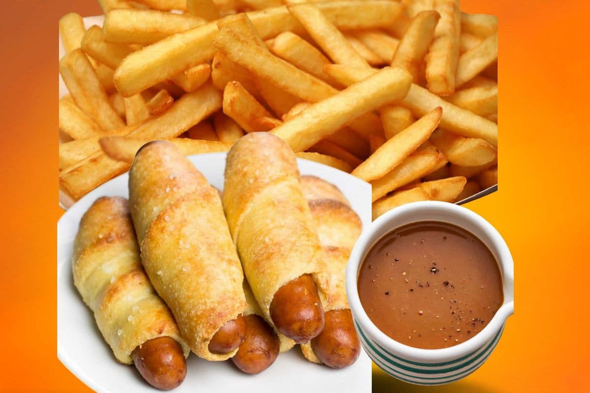 4-Pigs in a Blanket, with fries and gravy.