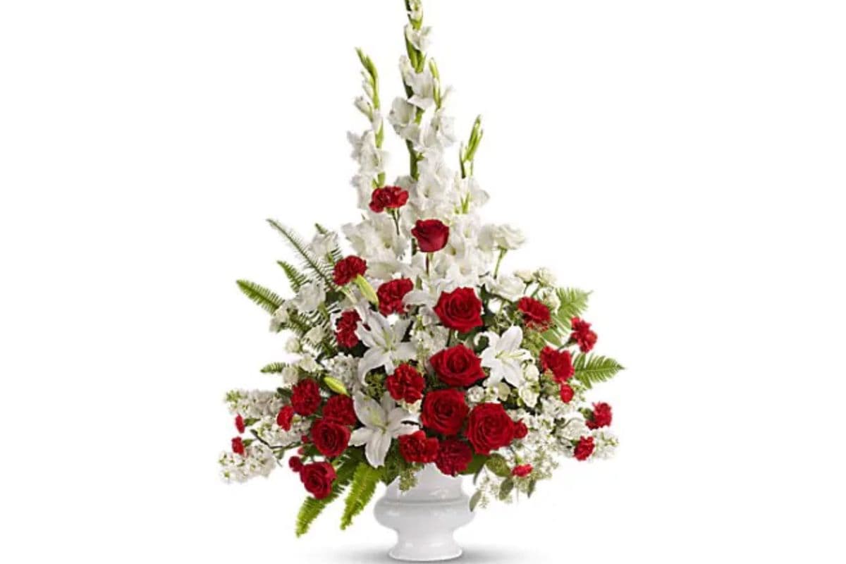 White And Red Tribute Arrangement