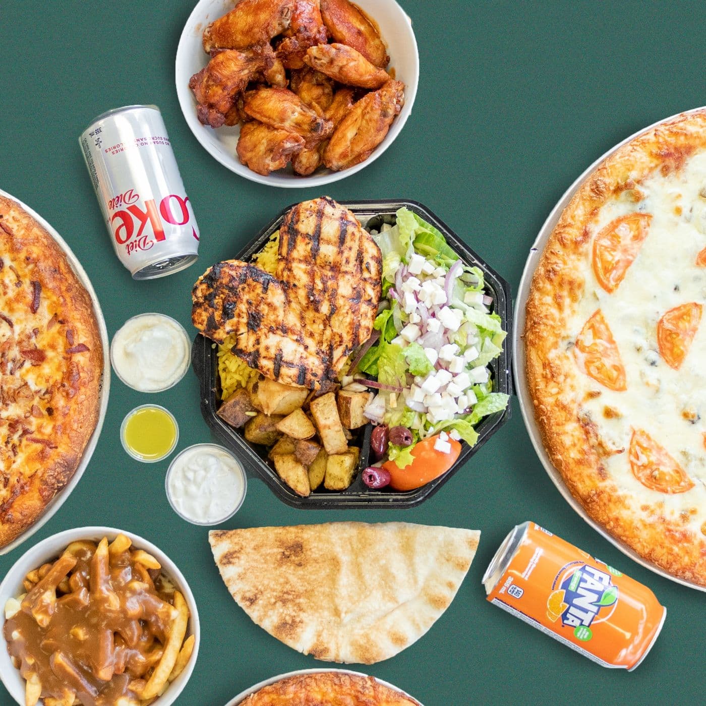 3 Bites Shawarma, Greek, Pizza