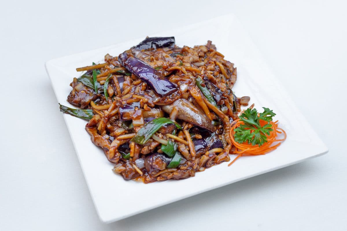 54. Shredded Pork with Eggplant in Chilli, Sour, and Garlic Sauce