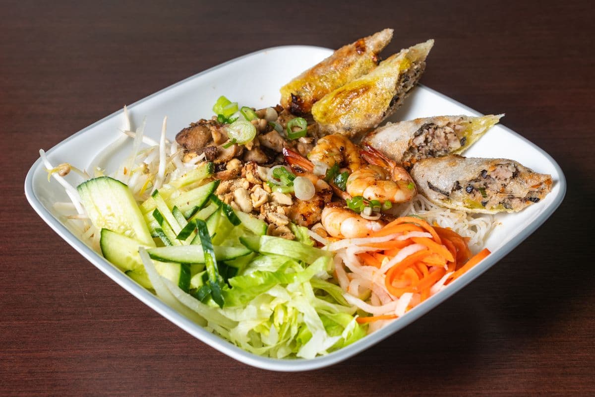 51. Grilled Prawns, Spring Rolls, and Chicken, Beef, or Pork