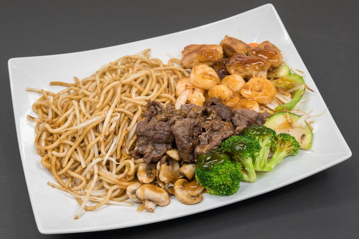Shrimp, Chicken, and Beef Teriyaki