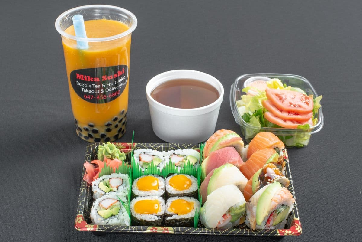 PC8. Rainbow Roll (8 pcs), California Roll (4 pcs), and Mango Roll (4 pcs)