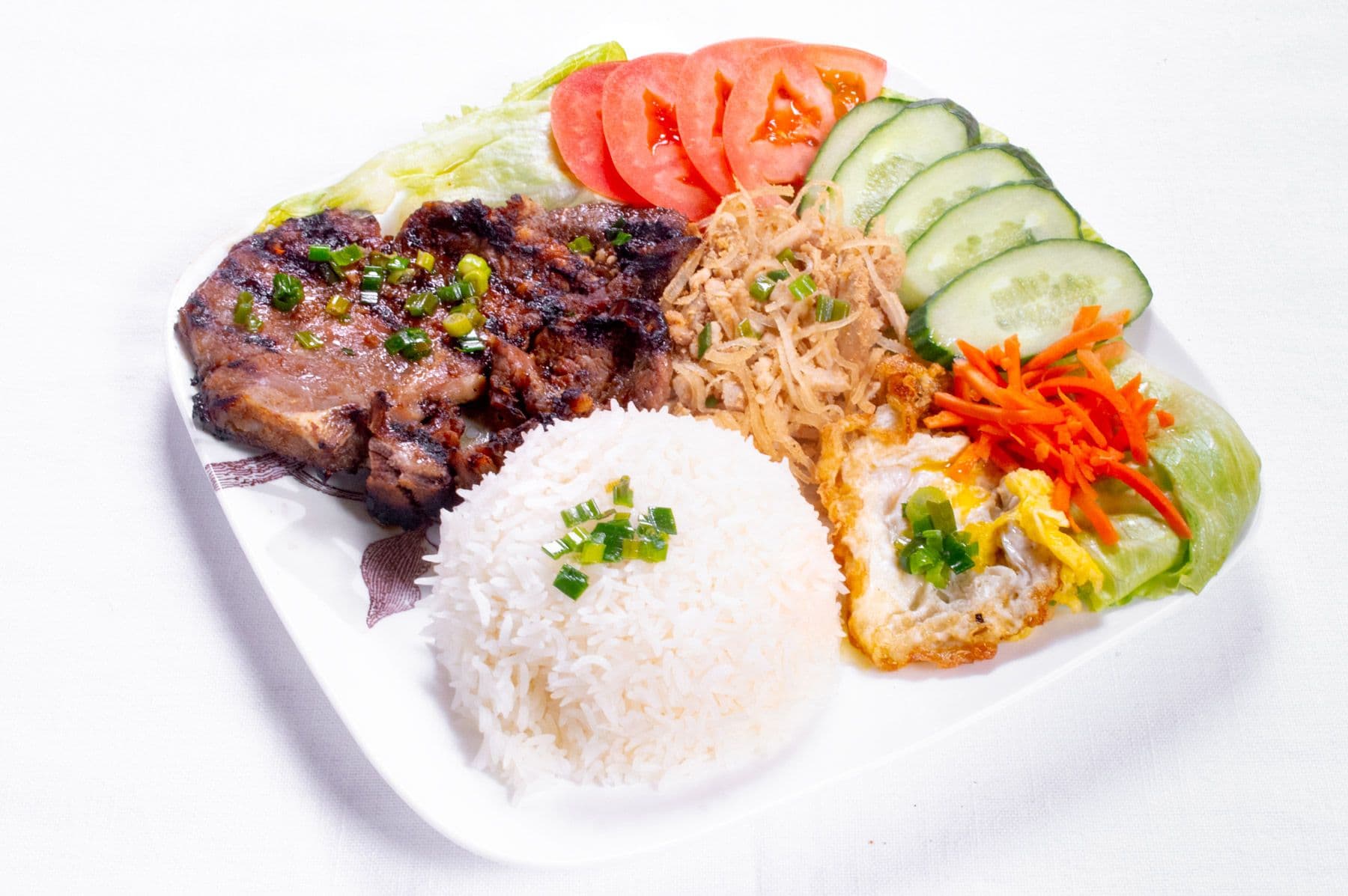 56. Vietnamese Rice with Shredded Pork, Pork Chop, and Fried Egg