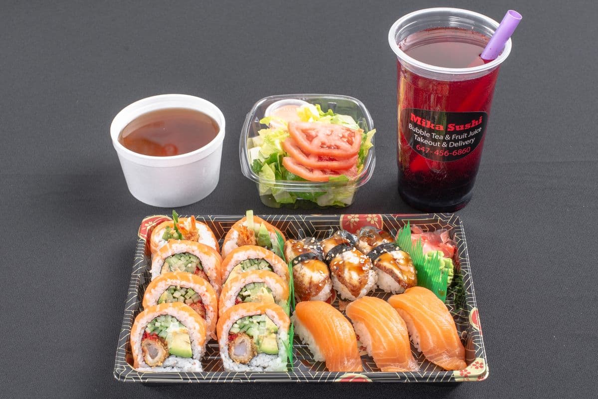 PC14. Red Dragon Roll (8 pcs), Eel Sushi (3 pcs), and Salmon Sushi (3 pcs)