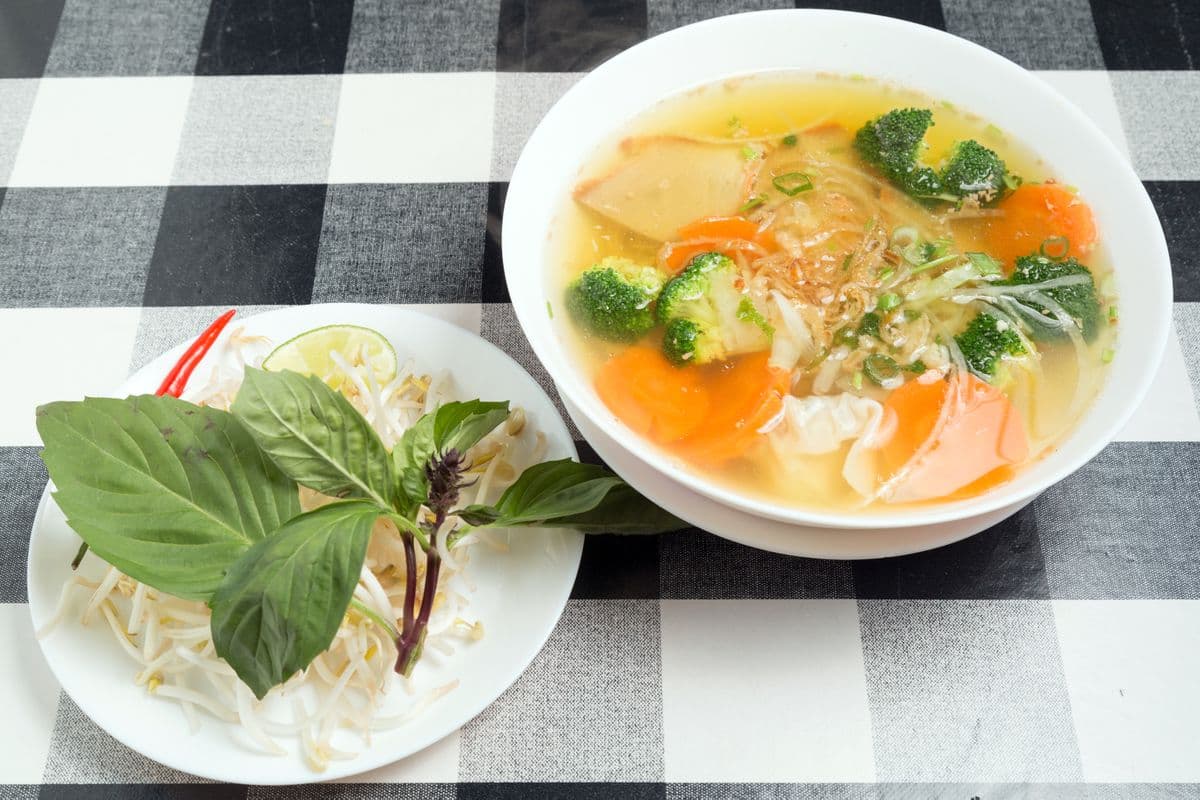24. Shrimp Wonton and Vegetables with Egg Noodle Soup - Mi Hoanh Thanh, Tom, Thit Heo, and Rau Cai