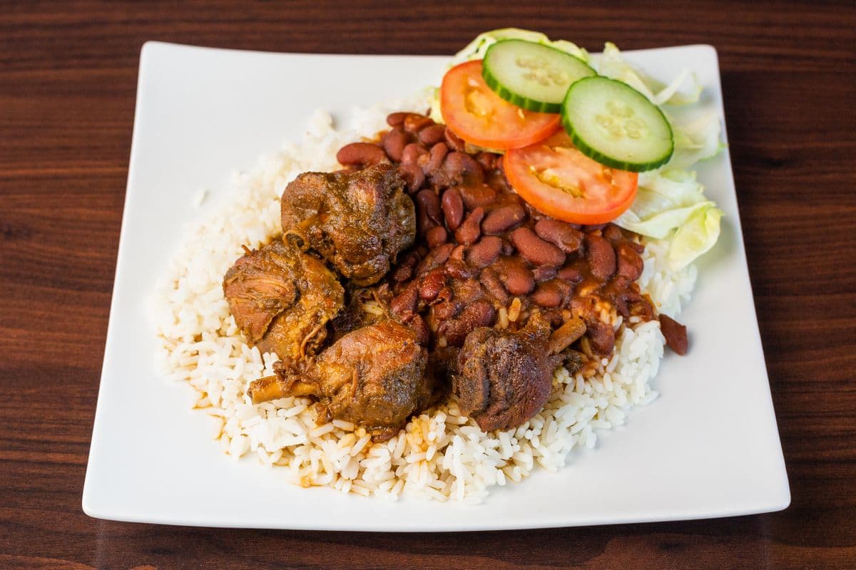 Red Beans, Rice, and Stewed Chicken