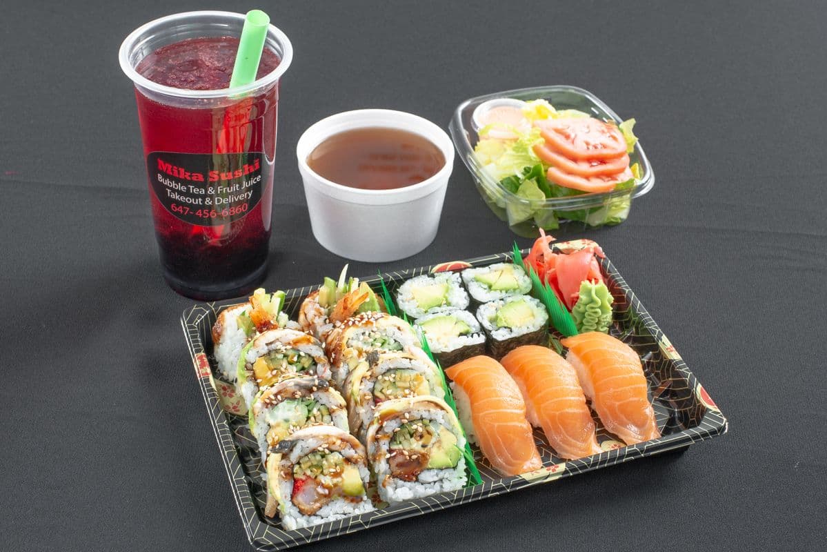 PC9. Black Dragon Roll (8 pcs), Avocado Roll (4 pcs), and Salmon Sushi (3 pcs)