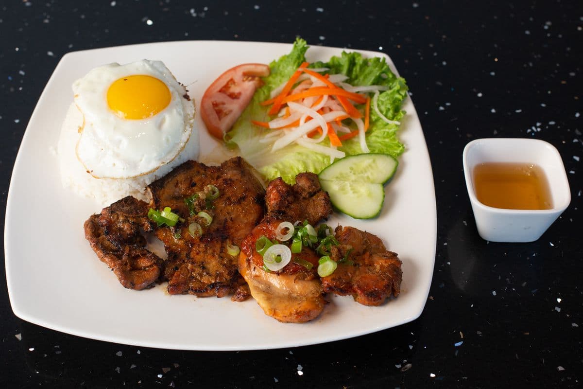 501. Three-Topping Steamed Broken Rice Dish - Com Tam ( 3 Loai )