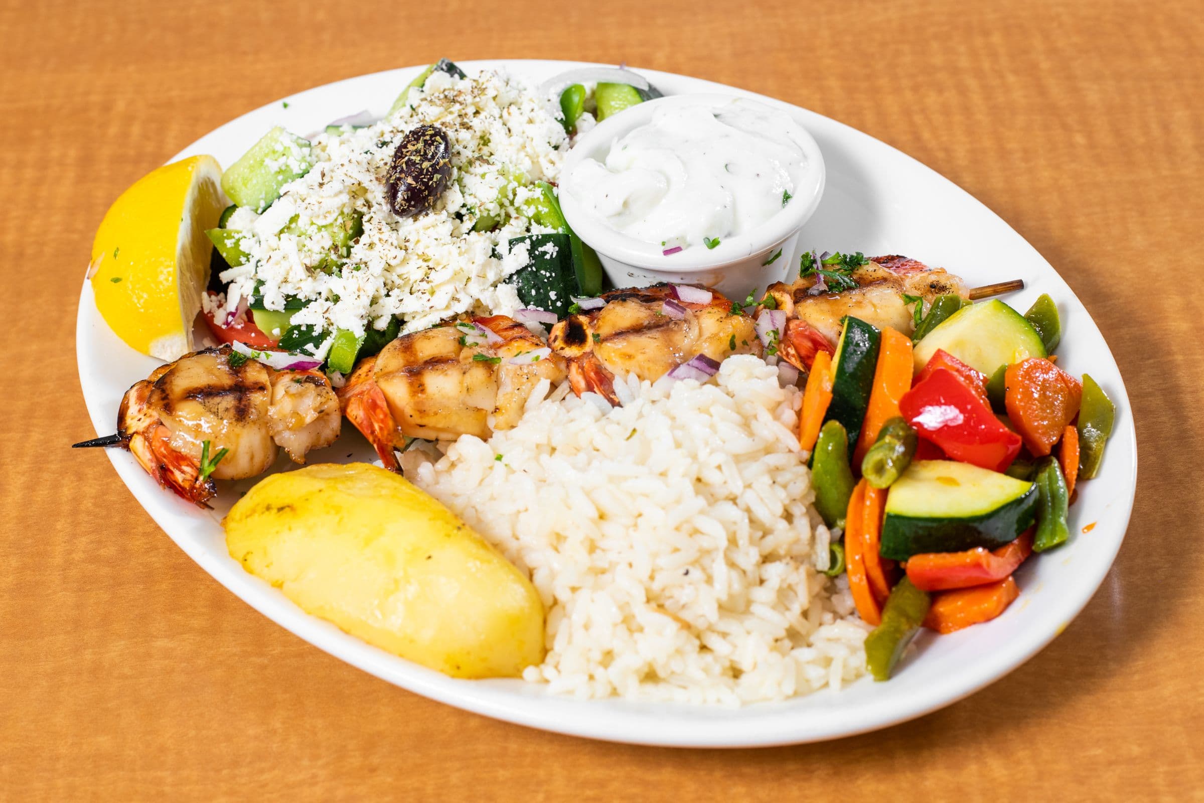 Prawns and Scallops Souvlaki